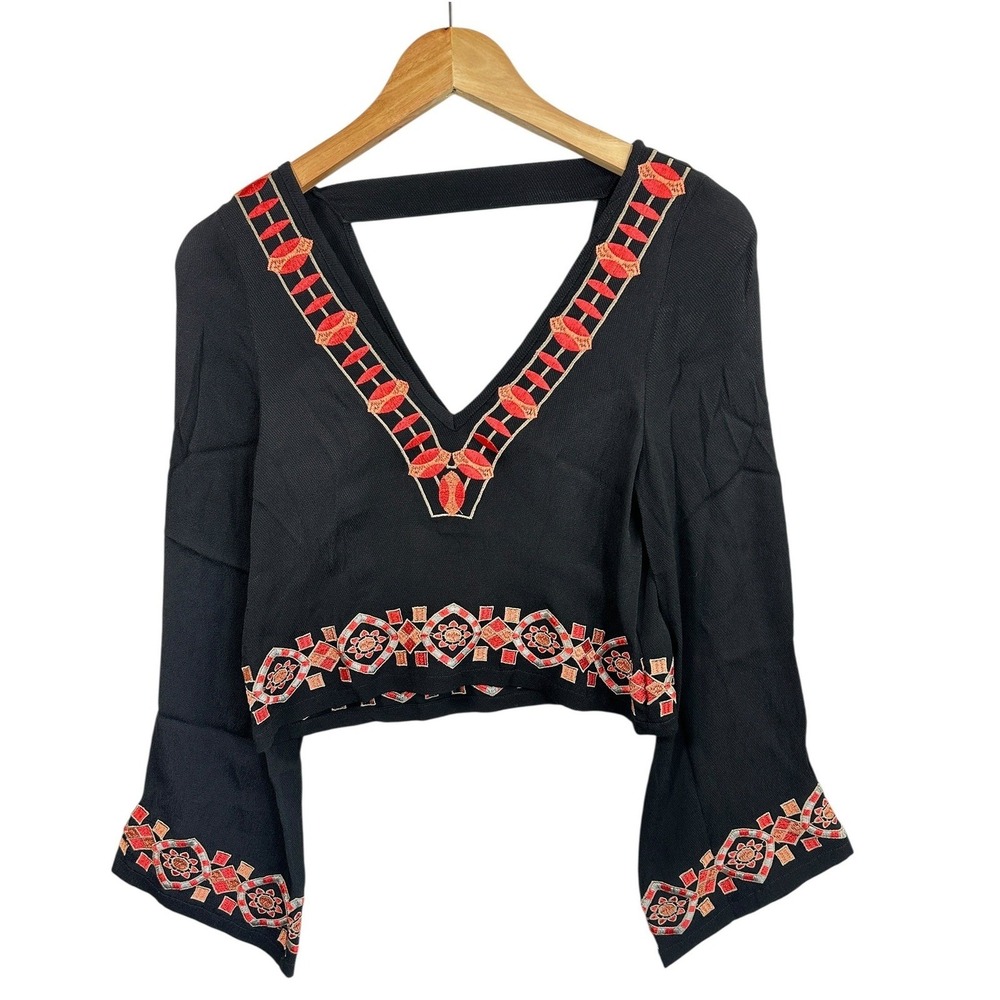 The Wallflower Black Embroidered Boho Crop Top XS Festival Indie Cottagecore - Picture 2 of 12